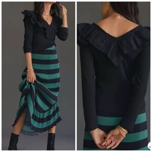 Maeve X Anthropologie Maeve Ruffled Top Blouse Size Medium In Black